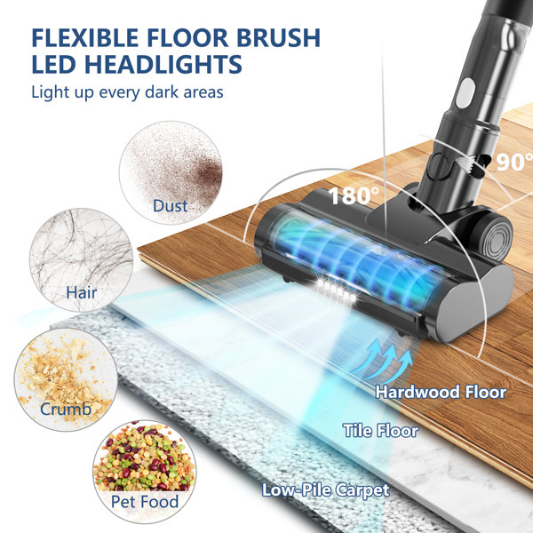 Moosoo Cordless Stick Vacuum Cleaner with LED Display, AntiTangle